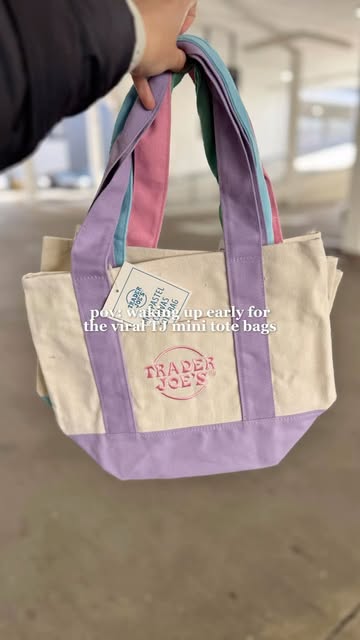 “Worst than the egg line at Costco.” - dude standing behind me 

@traderjoes brought back their viral mini totes, but this time in pastel colors! They’re $2.99 each and it comes in pastel purple, pink, blue & green. Limited to one set per person. 

P