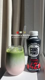 Matcha powder 🤝 Strawberry Fairlife 

I’ve made a few versions of strawberry Matchas and this is by far my FAV way to make it! 
I typically eat around 120-140 grams of protein a day and being able to get 42 grams of my protein in with my daily match