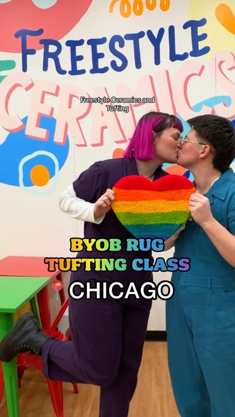 #ad | Knot your average date night 🧶🌈💘❤️ [save/share]

📍Freestyle Ceramics & Tufting Andersonville, 5127 N Clark St.
🗓️ open every day
💻 book online (walk-ins welcome)
💡must be 14+ to make rugs, fun date night or group activity. Beginner-frien
