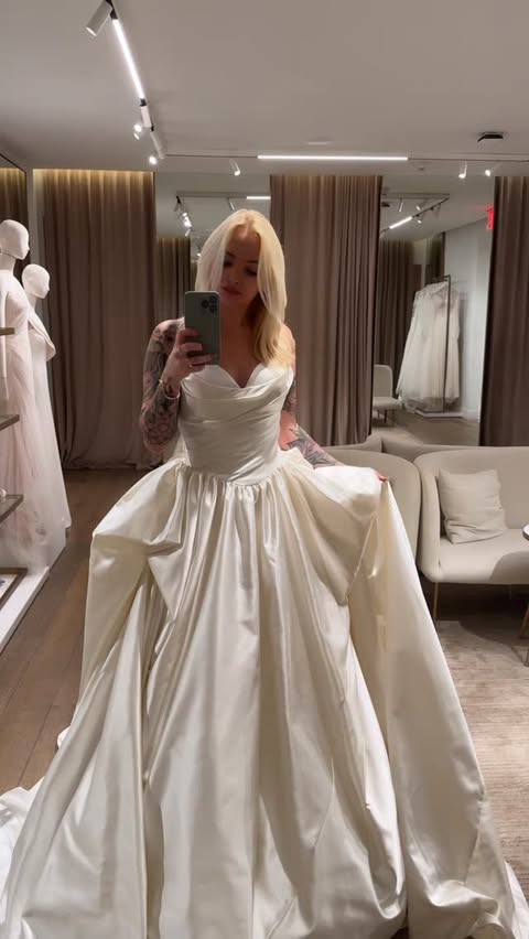 This Satin Princess dress has been living rent-free in my head for almost the last two years seeing it when we shot the 2025 collection, so I had to finally try it on. I’m not a ballgown girl, but it passes the sit test and is definitely a favorite. 