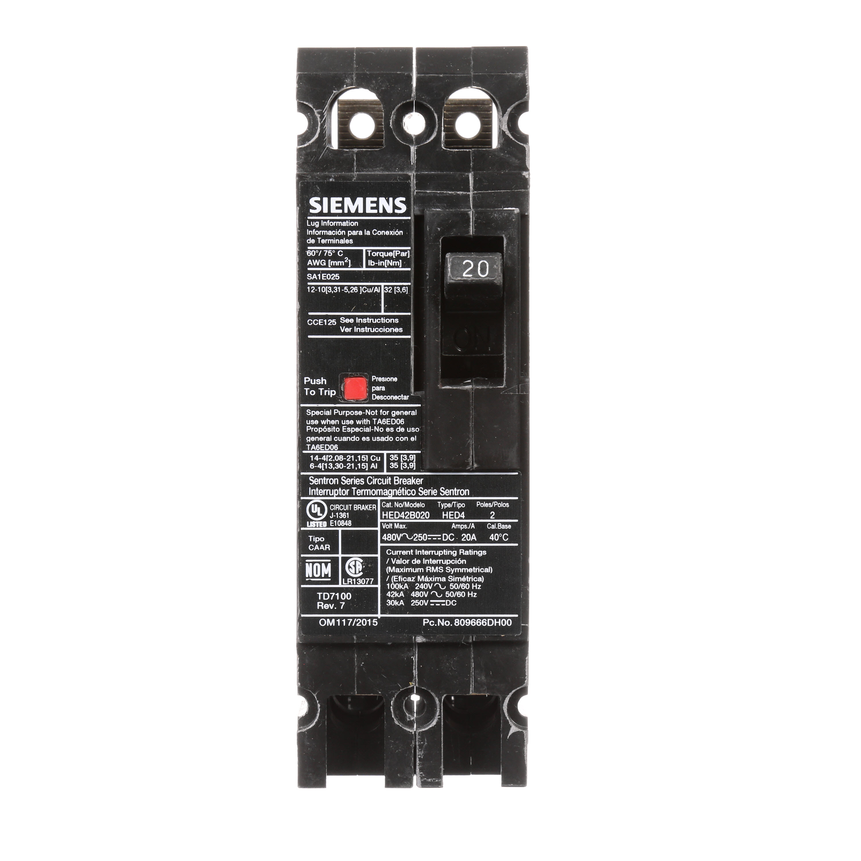 Product image for Siemens HED42B090 BREAKER ED 2P