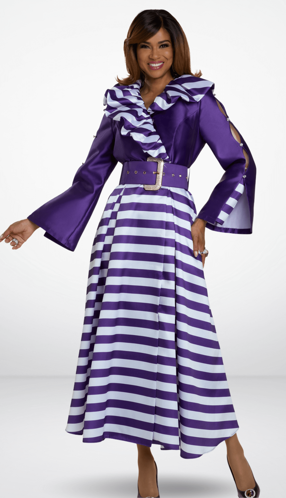 purple striped maxi dress Violet Horizon Maxi Dress PURPLE / L