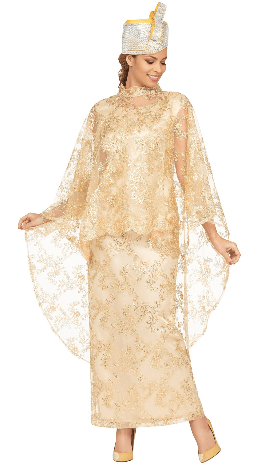 Lace cape maxi dress Giovanna D1667B
