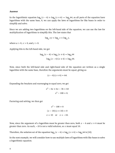 Lesson: Logarithmic Equations with Like Bases | Nagwa
