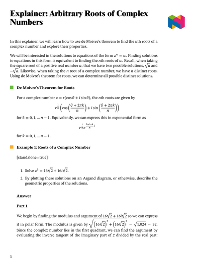 Lesson: Arbitrary Roots of Complex Numbers | Nagwa