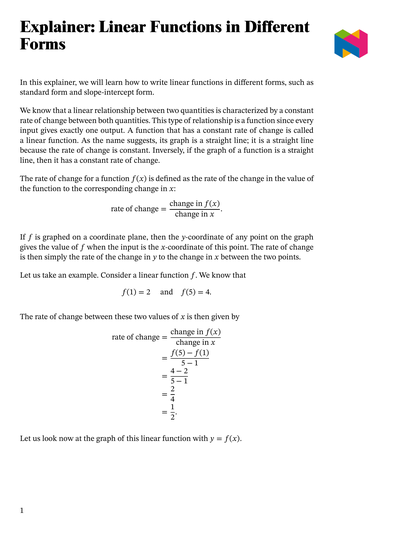 Lesson: Linear Functions in Different Forms | Nagwa