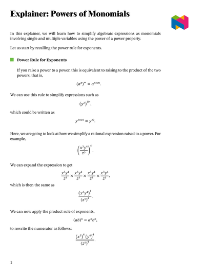 Lesson: Simplifying Monomials: Power of a Power Rule | Nagwa
