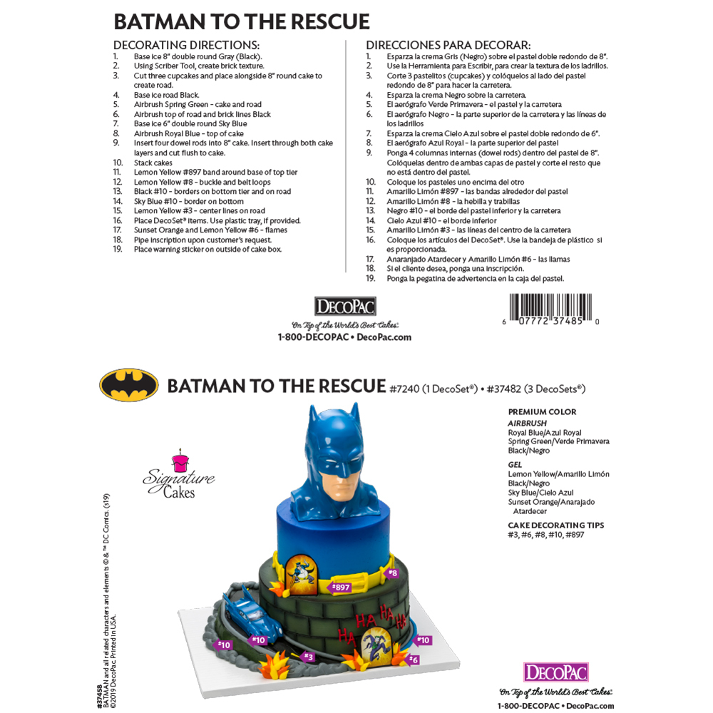 Batman To the Rescue Signature DecoSet® Cake Decorating Instruction Card