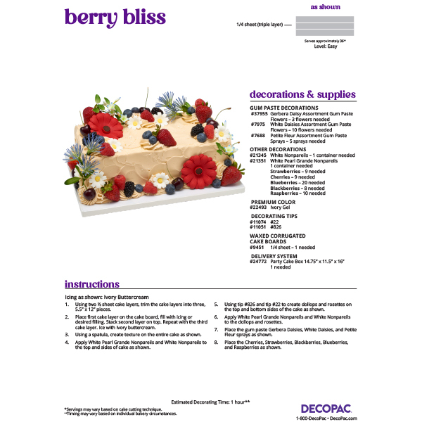 Berry Bliss Cake Decorating Instruction Card