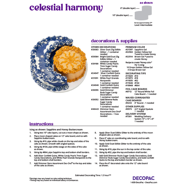 Celestial Harmony Cake Decorating Instruction Card