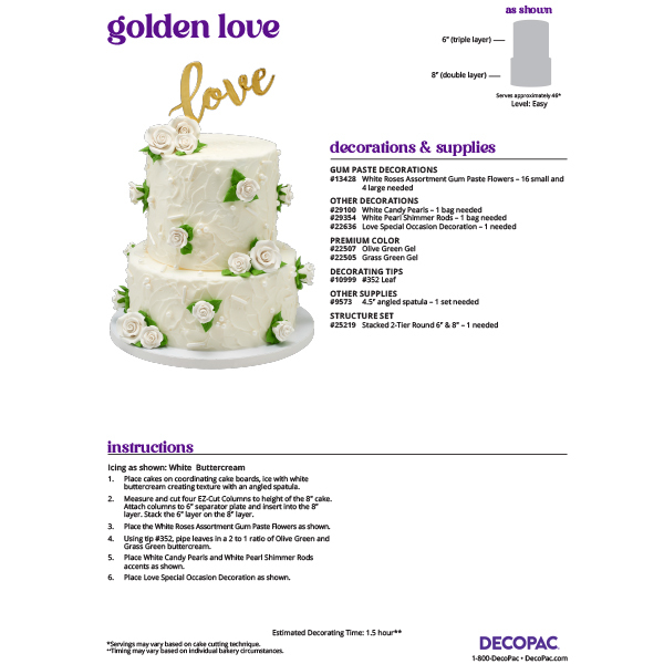 Golden Love Cake Decorating Instruction Card