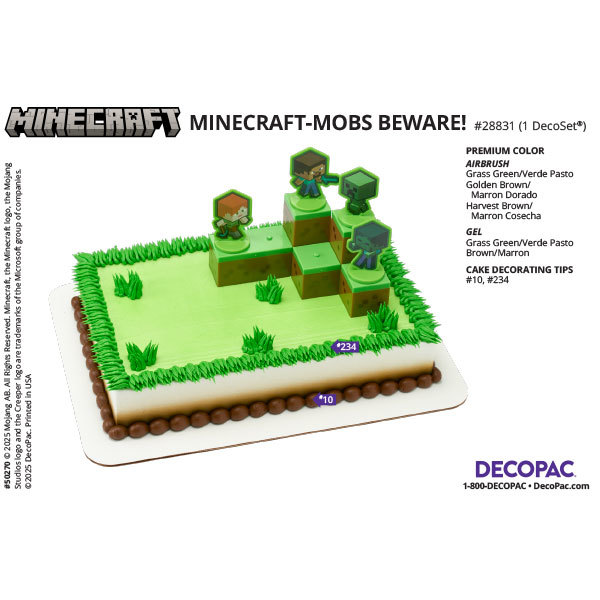 MINECRAFT Mobs Beware! Simplified Design Cake Decorating Instruction Card