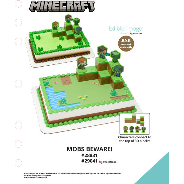 MINECRAFT Mobs Beware! Simplified Design The Magic of Cakes® PhotoCake® Enhanced Background and Icing Page