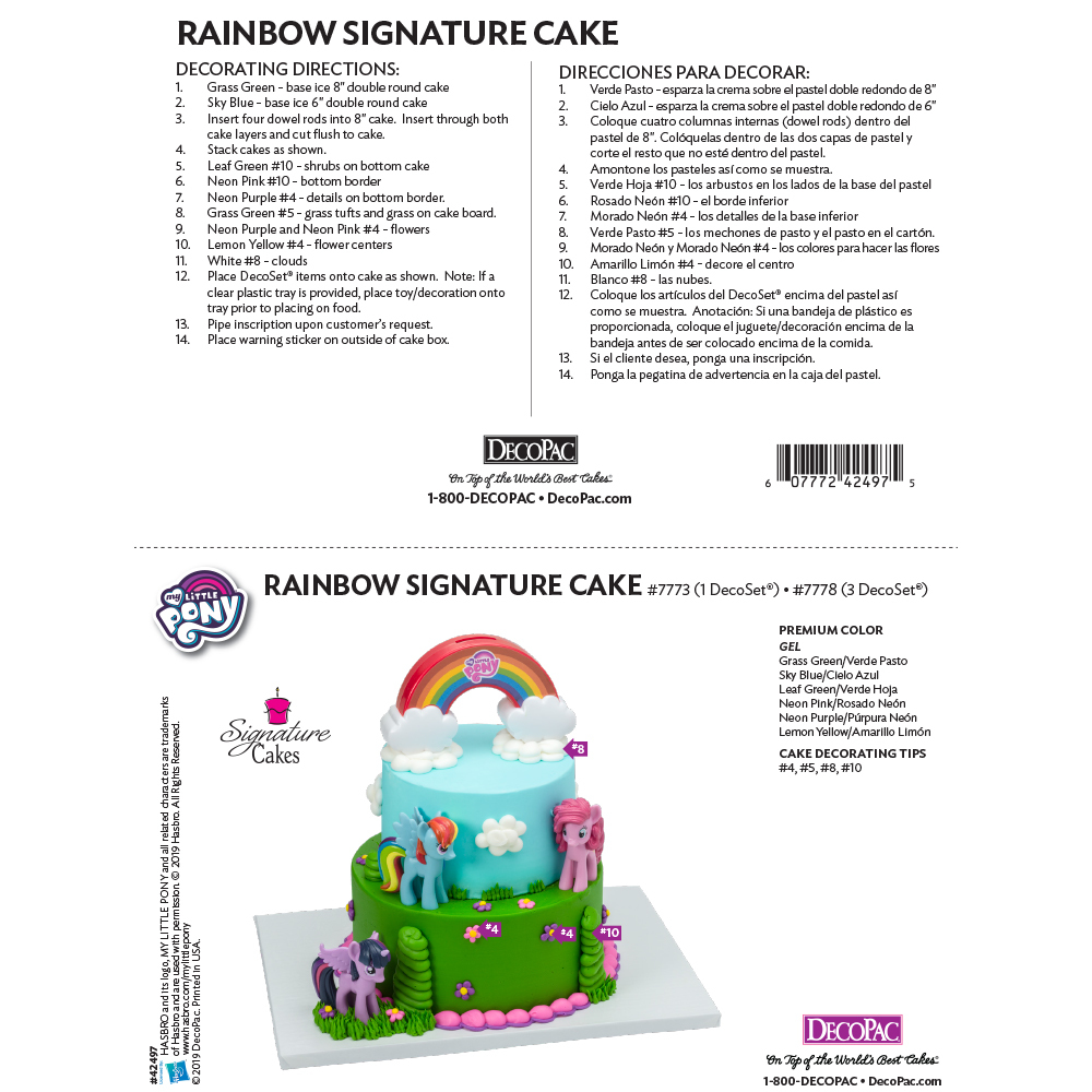 My Little Pony Over the Rainbow Cake Decorating Instruction Card