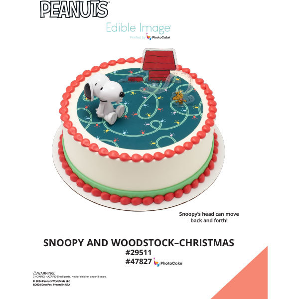 Peanuts® Snoopy® and Woodstock® Christmas The Magic of Cakes® PhotoCake® Enhanced Round Background Page
