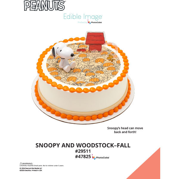 Peanuts® Snoopy® and Woodstock® Fall The Magic of Cakes® PhotoCake® Enhanced Round Background Page