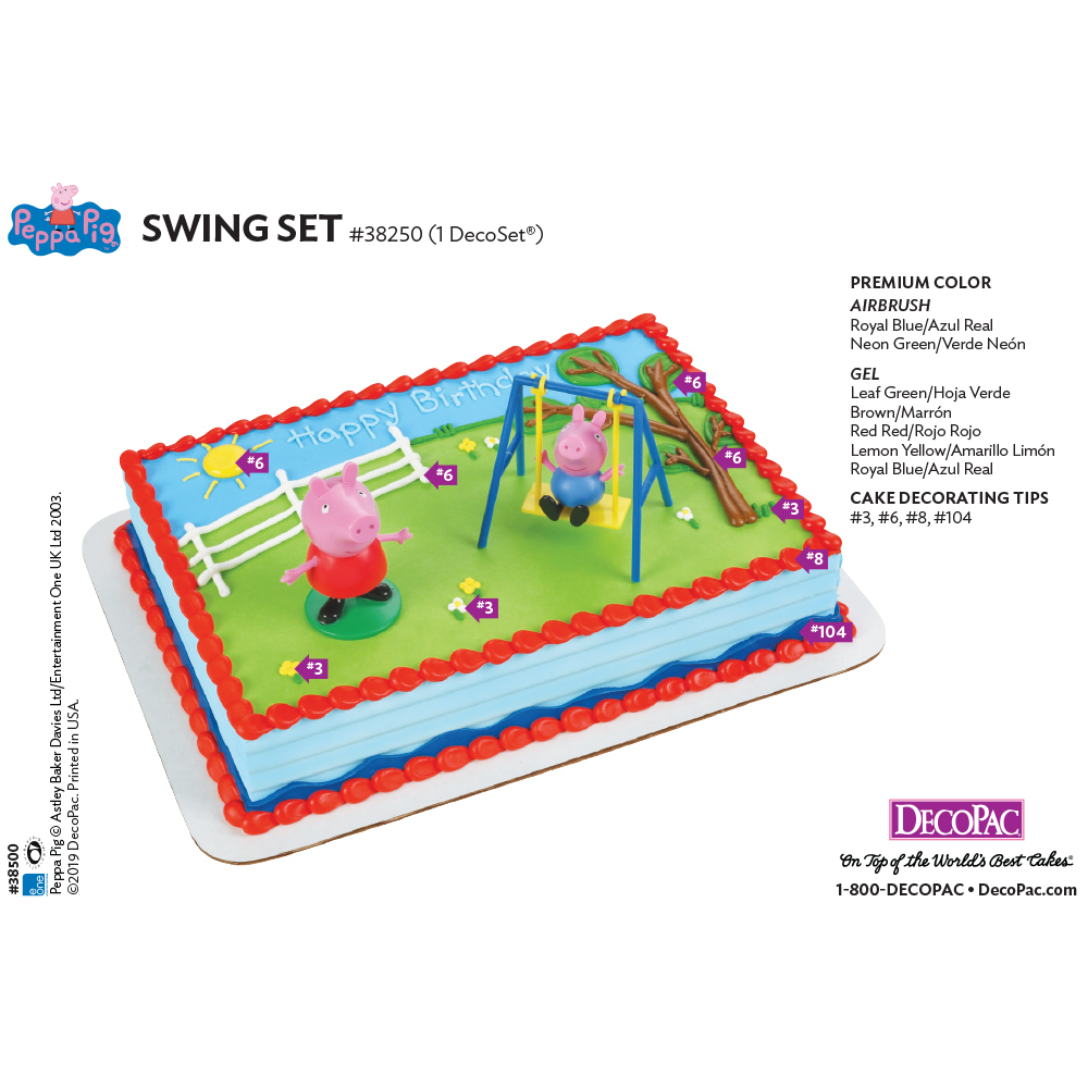 Peppa Pig Swing Set DecoSet® Cake Kit 1/4 Sheet Cake Decorating Instructions