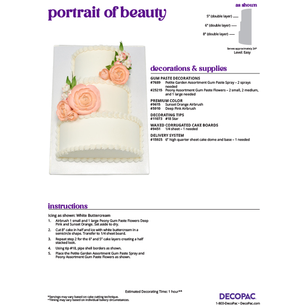 Portrait of Beauty Cake Decorating Instruction Card