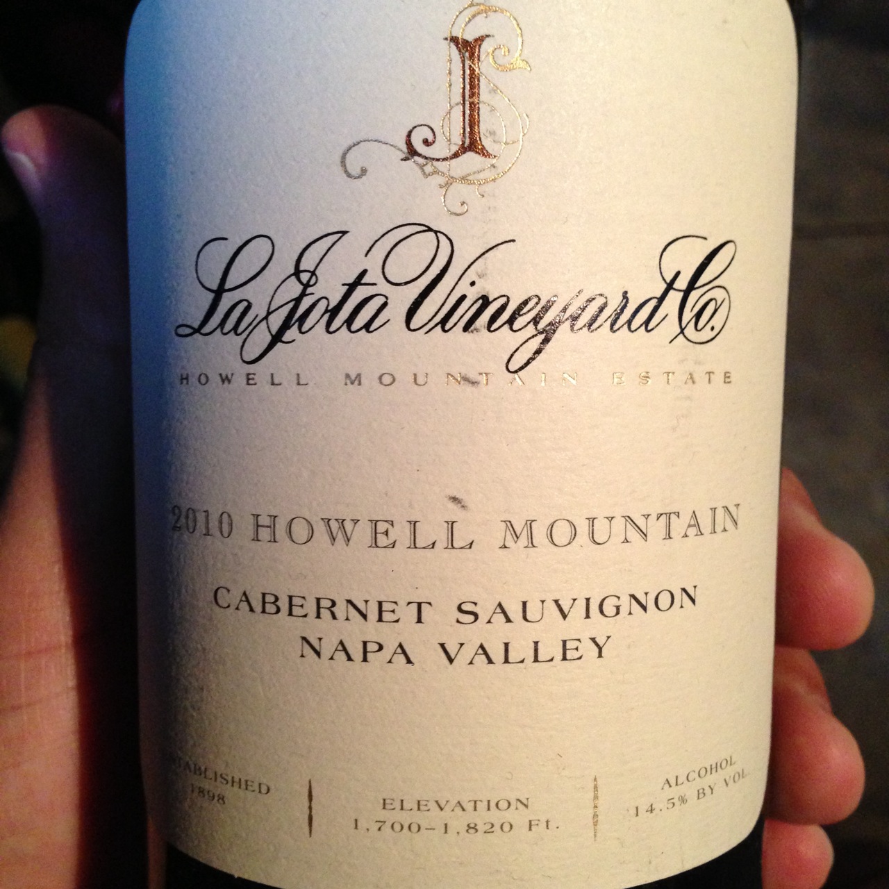 La Jota Vineyard Howell Mountain Cabernet Sauvignon 2016