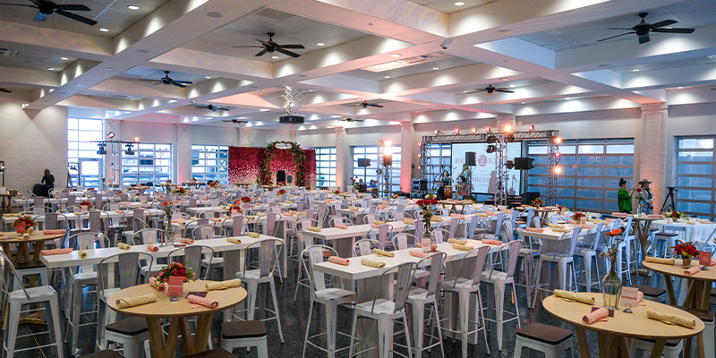 biscuits and bourbon event tables set up in the oaks terrace room