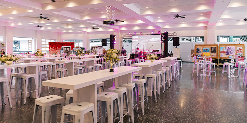 special event long table seating in the oak terrace