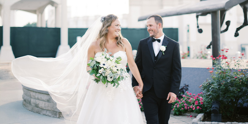couple walking outside the 2nd floor gallery