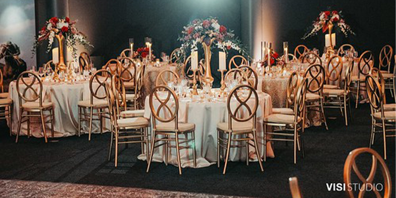 the great hall with a reception table setting