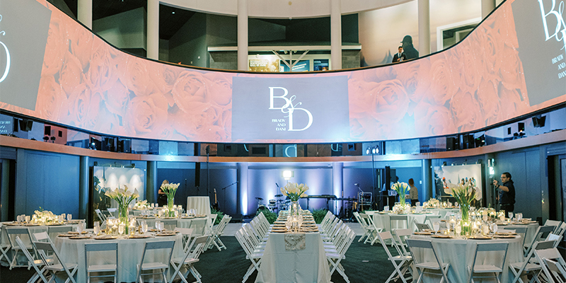 the great hall with a rose wrapped screen