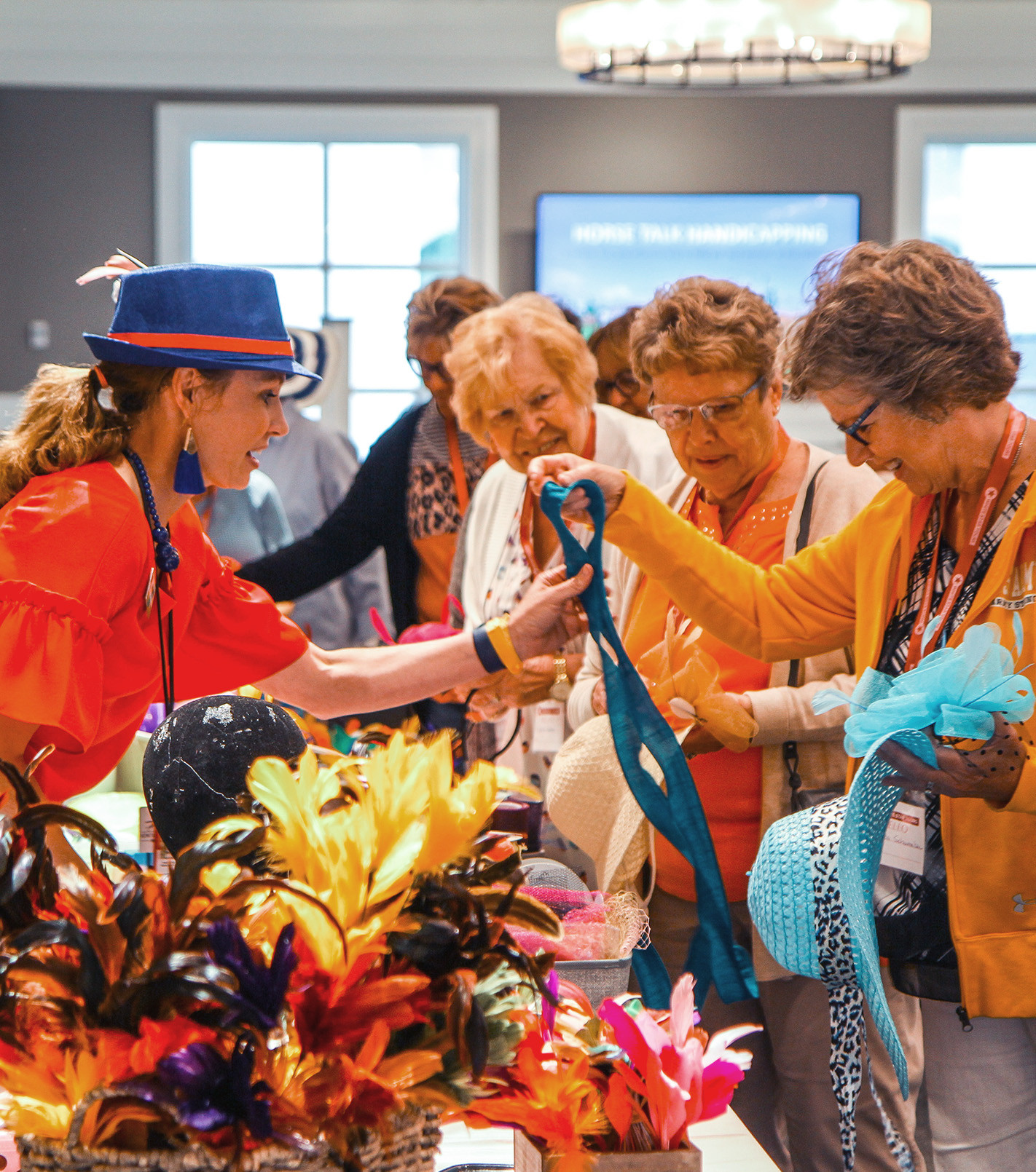 group of women crafting hats