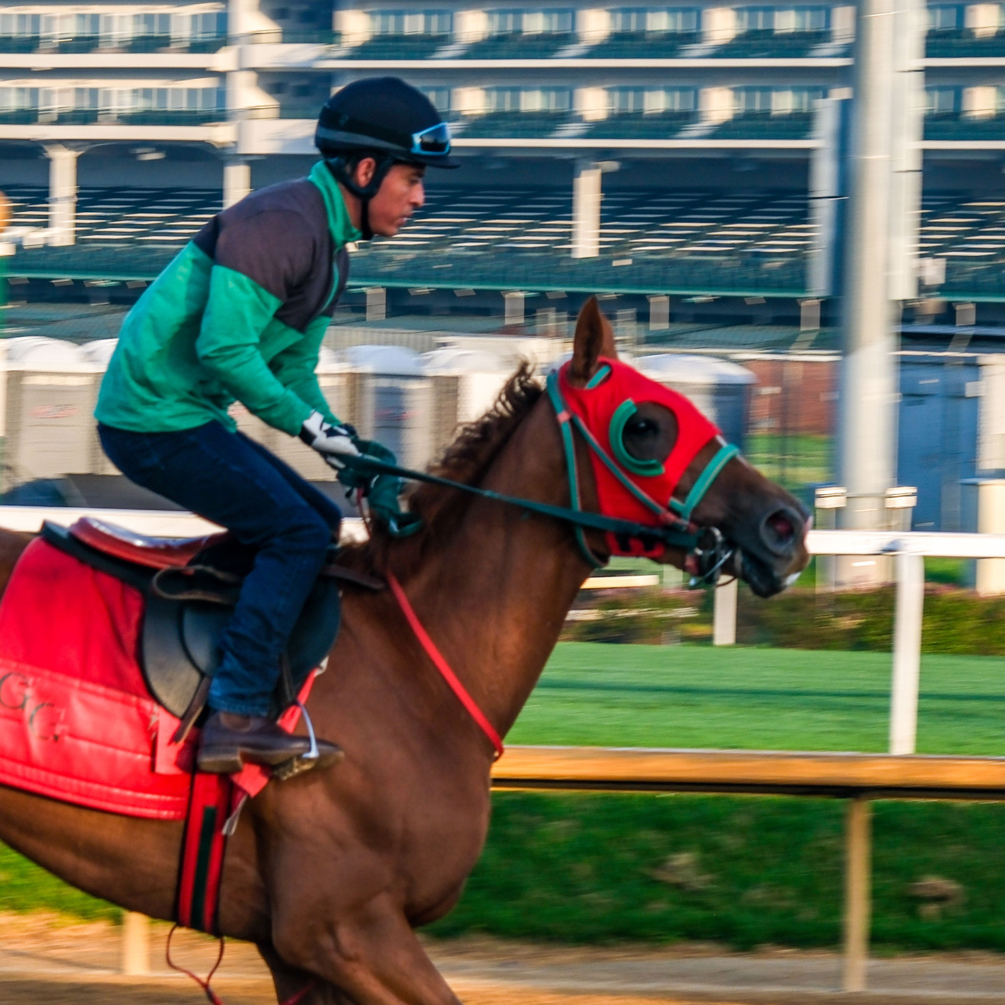 jockey warming up on the track