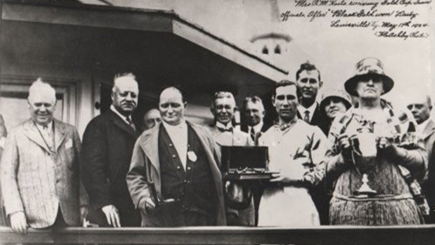 black and white photo of the 1924 trophy presentation