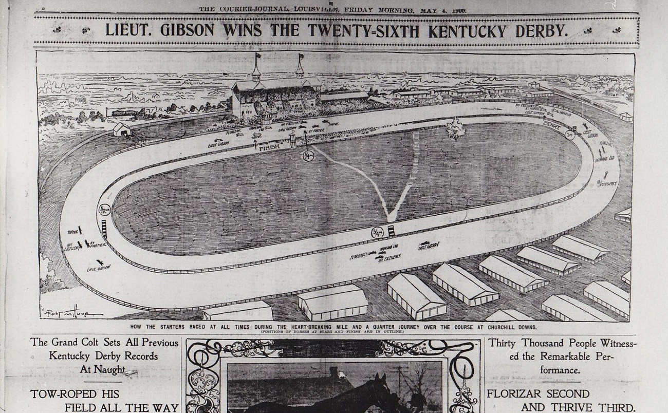 1900 courier journal newspaper depicting the racetrack