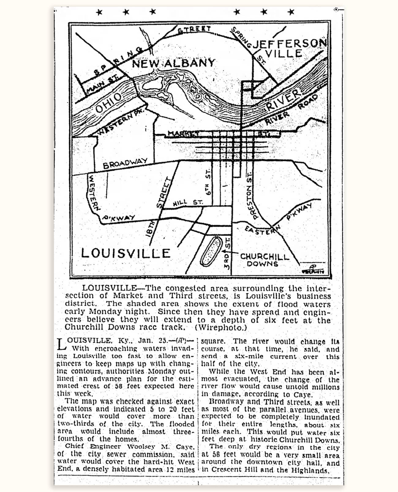 January 26, 1937, The Daily Oklahoman map of Louisville and Southern Indiana