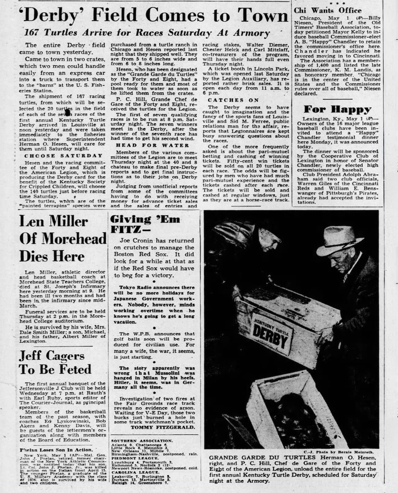 a 1945 courier journal article featuring the kentucky derby coming to town