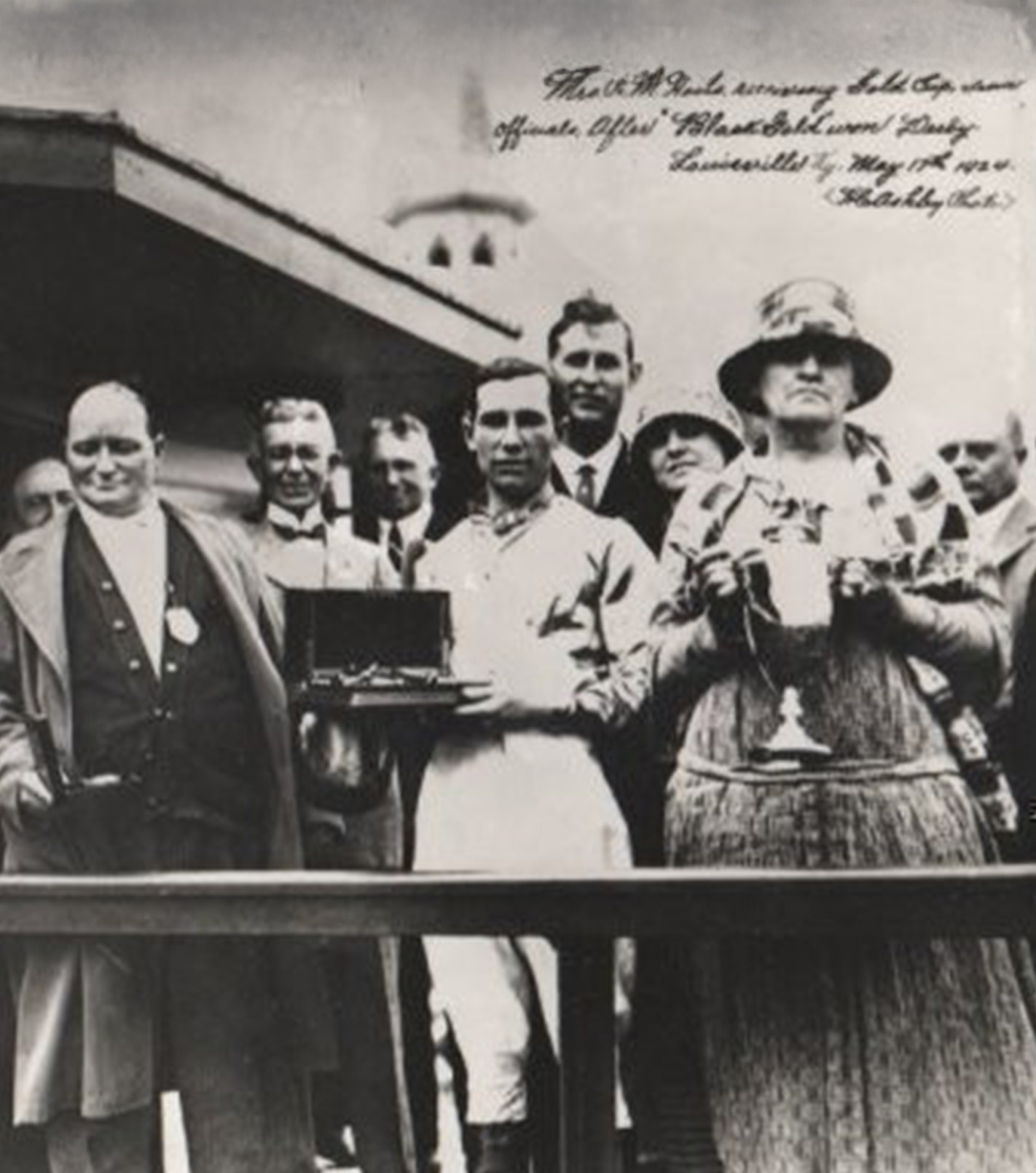 black and white photo of the 1924 trophy presentation