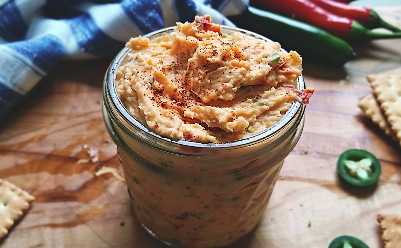 pimento cheese in a glass container