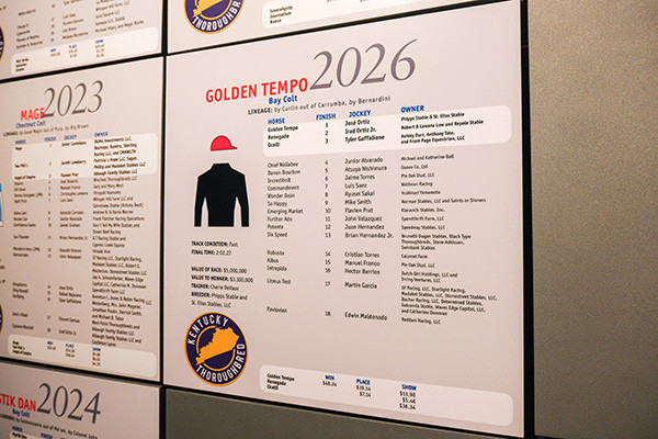 Golden Tempo racing statistic plaque in exhibits