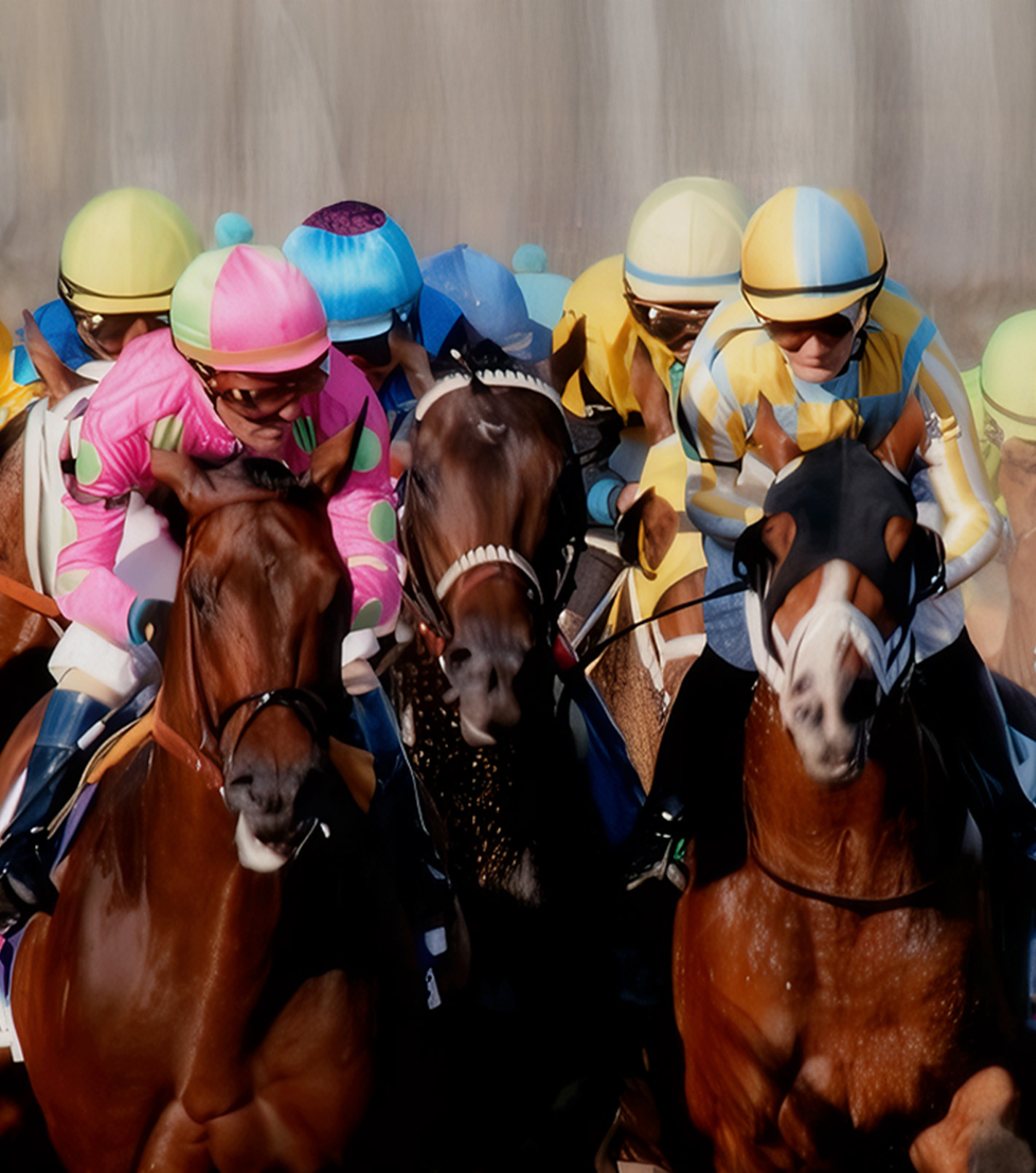 jockeys racing down the track