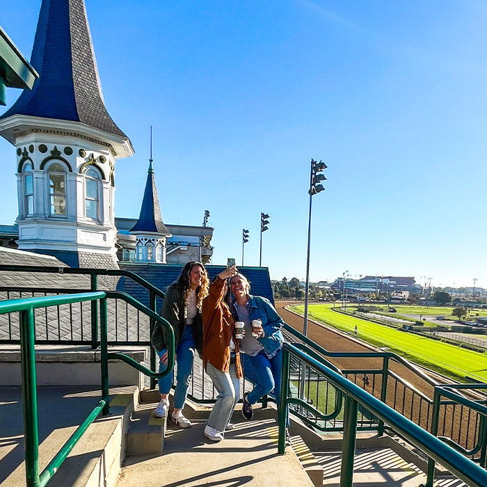 Guests up close to the Twin Spires taking a selfie.