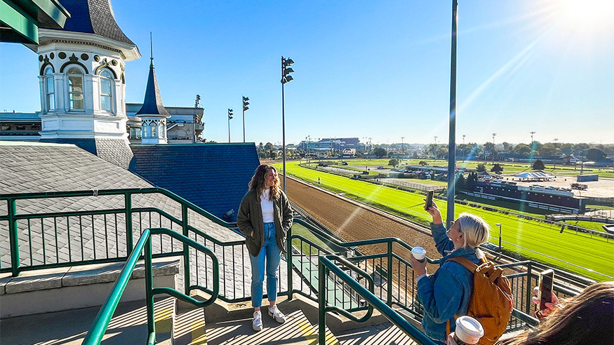 Guests up close to the Twin Spires taking a selfie.