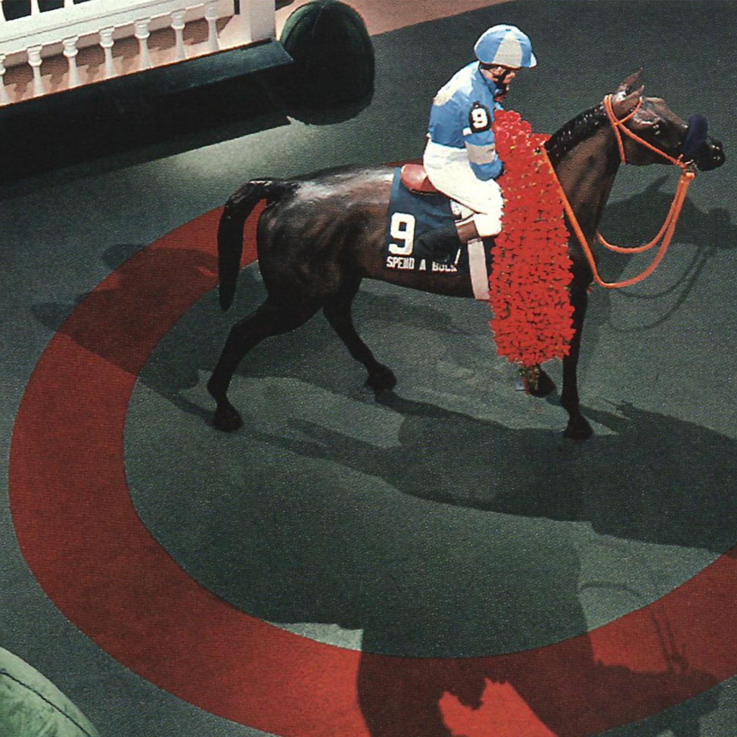 overhead shot of a derby exhibit featuring the winners circle