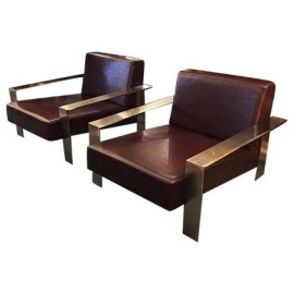 Custom Designed Steel & Leather Chairs - A Pair. Retail Price: $8,000
