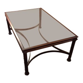 Glass Top Kolkka Burnished Iron Cocktail Table- Retail Price: $3,800.00