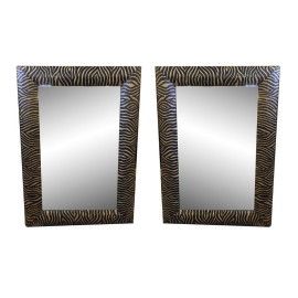 Zebra Patterned Leather Mirrors, Pair