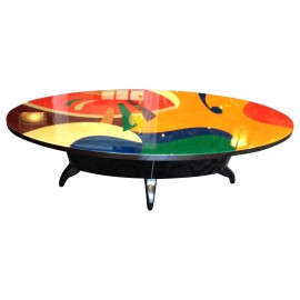 Custom Designed Wood Veneer Oval Coffee Table