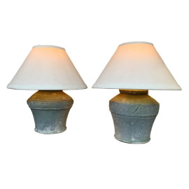 Large Ceramic Base Lamps, A Pair
