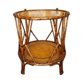 Maitland-Smith Wood & Leather Round Side Table, Retail Price: $1,100.00