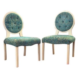 Custom White Lacquered & Upholstered Chairs, Pair