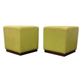 Design Within Reach Neila Leather Ottomans, Pair