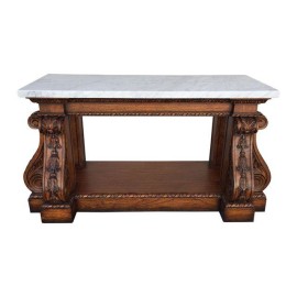 NEW Carved Wooden Mindywood Console Table with Carrara Marble Top, Retail Price: $5,100.00